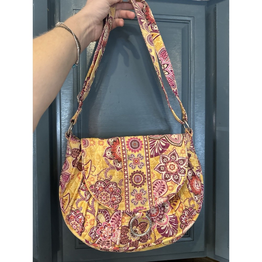 Vintage Vera Bradley Yellow & Pink Magnetic Flap Crossbody Bag ~ Cottage Core ~